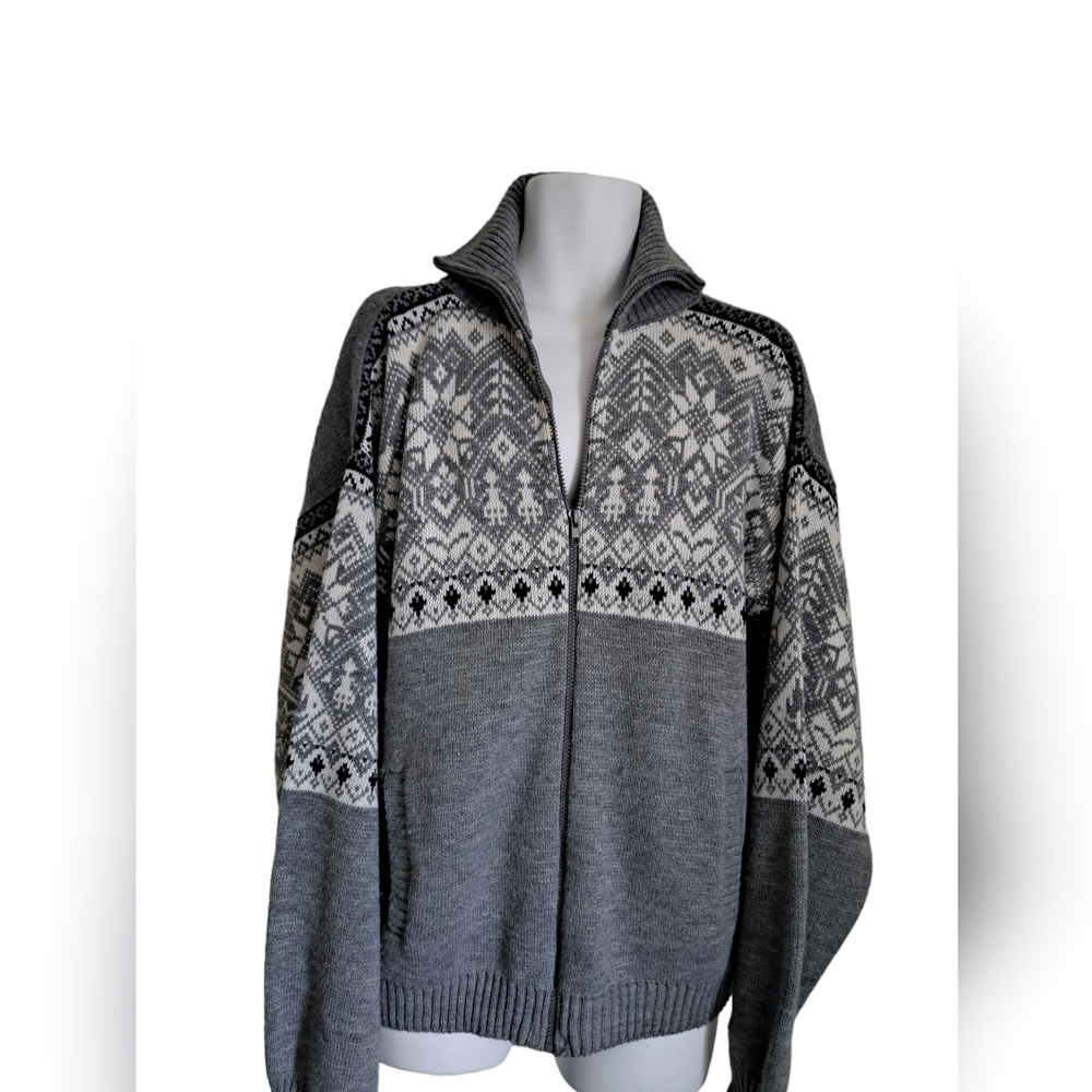 VINTAGE HABAND USA men's cardigan zip sweater grey Dad Grandpa coastal preppy LG